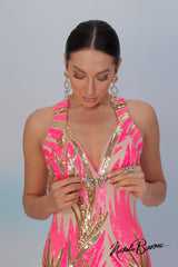 Pink and Gold Sequin Evening Gown - La Scala