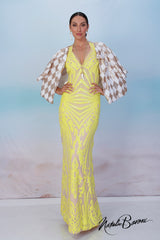 Yellow Sequin Evening Gown - La Scala