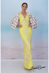 Yellow Sequin Evening Gown - La Scala