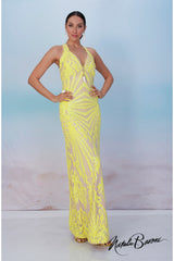 Yellow Sequin Evening Gown - La Scala