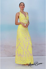 Yellow Sequin Evening Gown - La Scala