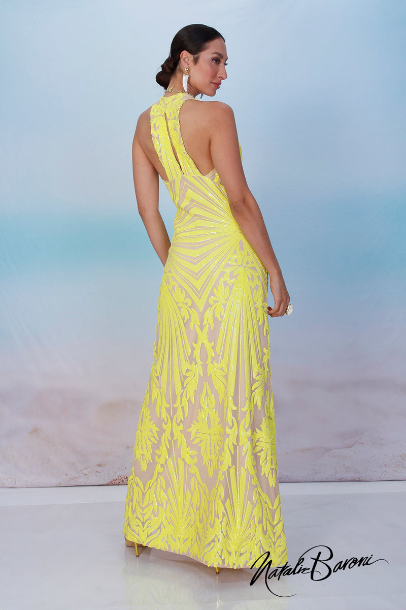 Yellow Sequin Evening Gown - La Scala
