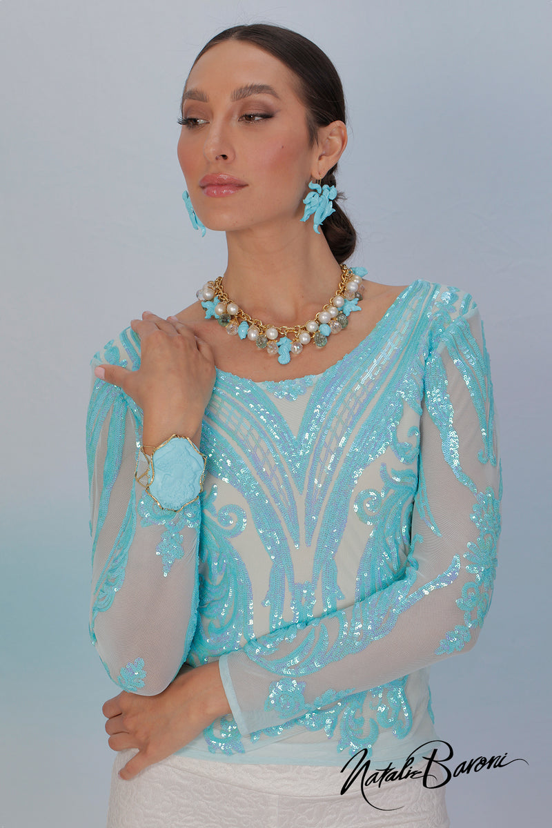 Persian Turquoise Sequin Top - La Scala