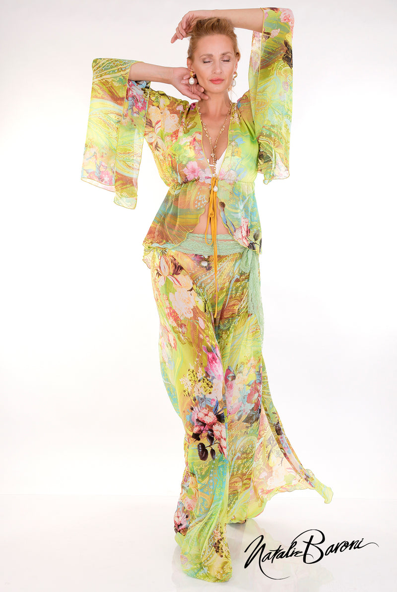 Short Kimono Sleeve Tie Front Duster - Lido