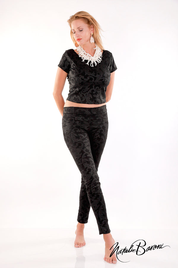 Black Embossed Weave Leggings - Roma