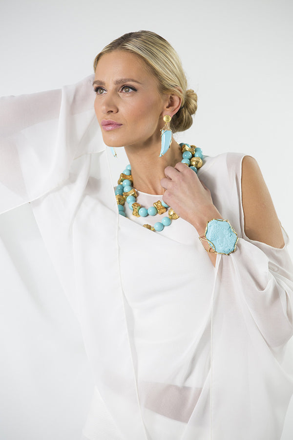 Turquoise and Gold Goddess 22" Necklace