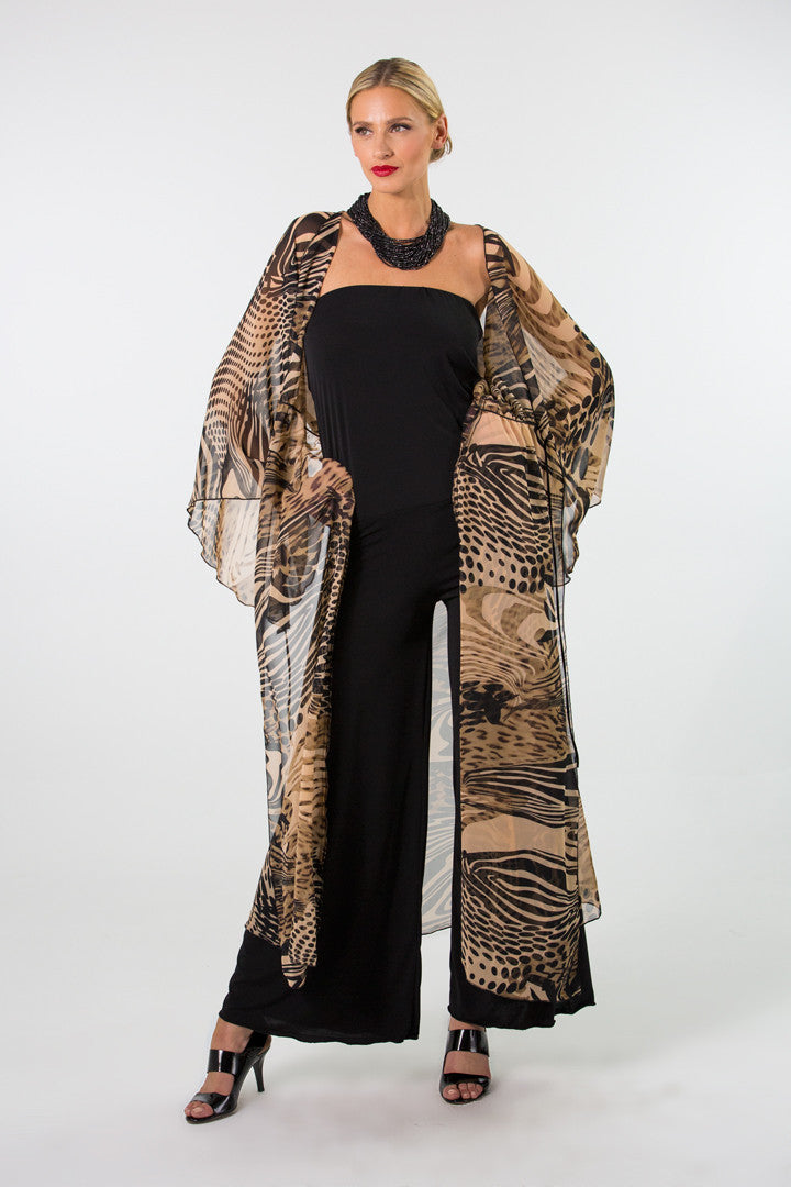 Long Chiffon Kimono with Tie Baroni Long Chiffon Kimono with Tie Baroni