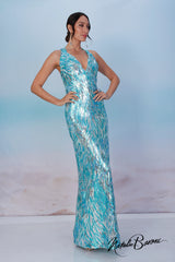 Ocean Blue Sequin Evening Gown - La Scala