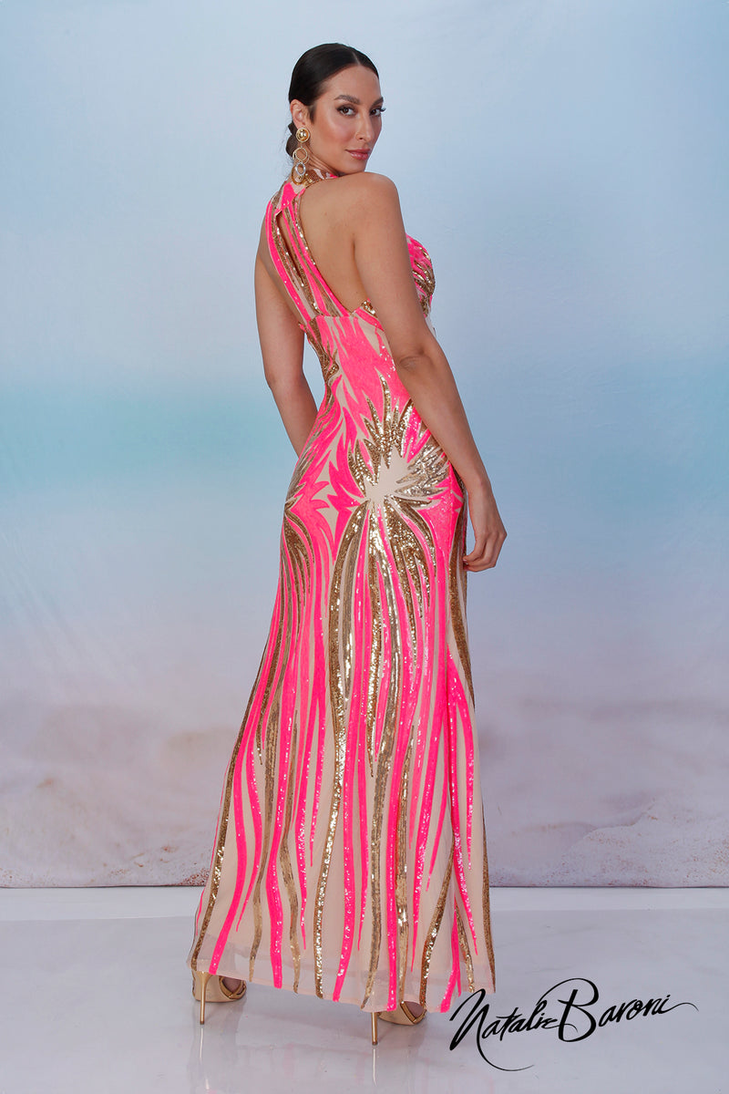 Pink and Gold Sequin Evening Gown - La Scala Baroni Pink and Gold Sequin Evening Gown - La Scala Baroni