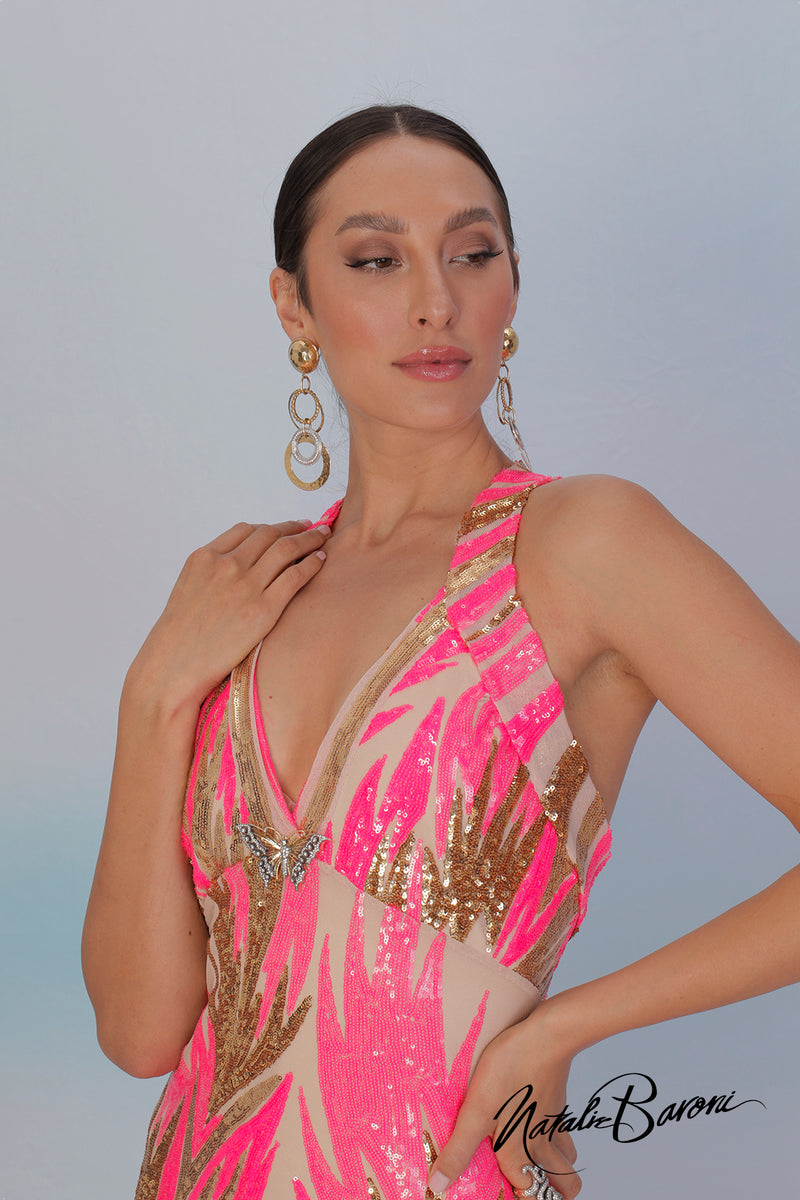 Pink and Gold Sequin Evening Gown - La Scala Baroni Pink and Gold Sequin Evening Gown - La Scala Baroni