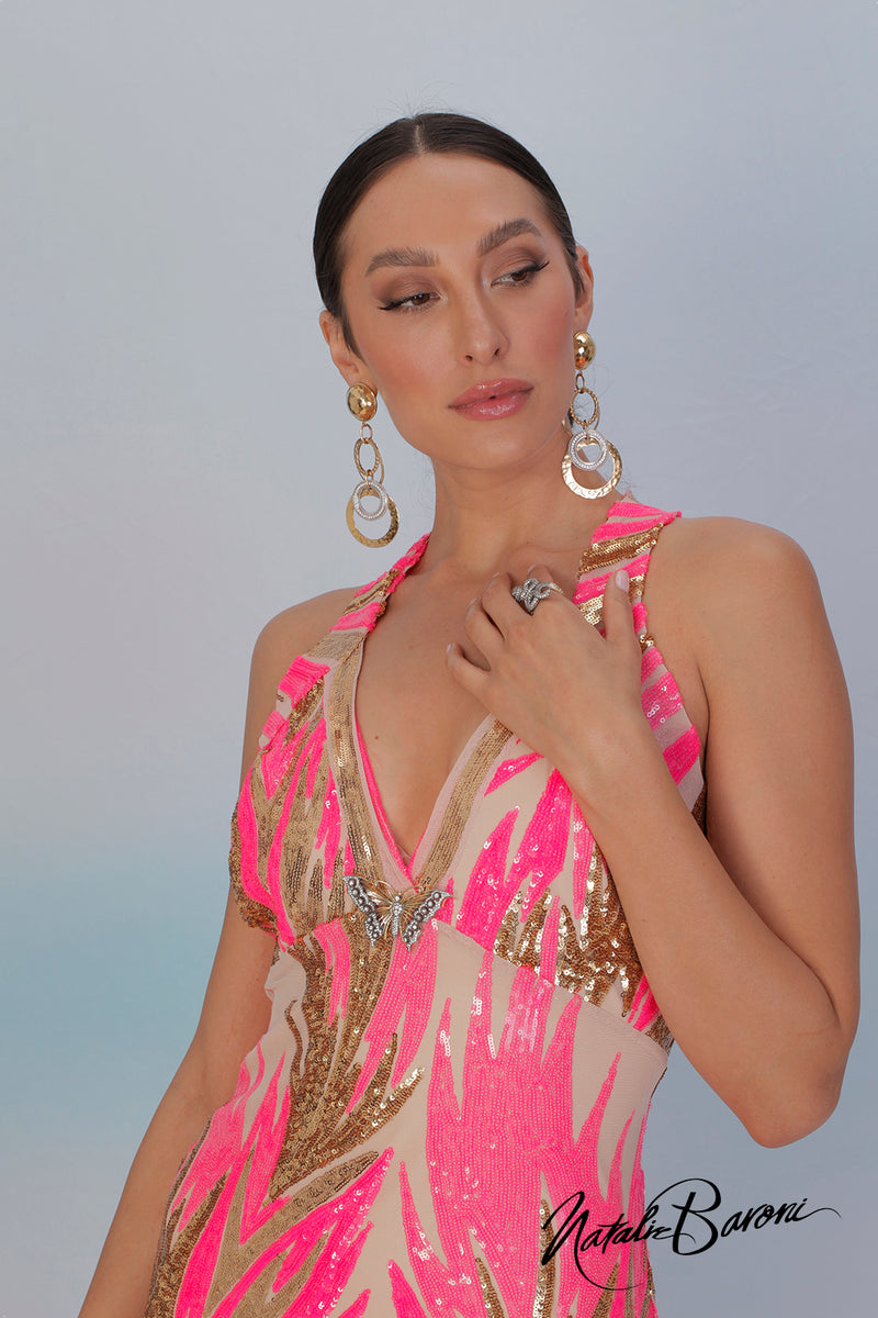Pink and Gold Sequin Evening Gown - La Scala Baroni Pink and Gold Sequin Evening Gown - La Scala Baroni