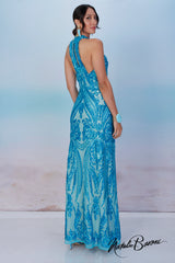 Turquoise Sequin Evening Gown - La Scala
