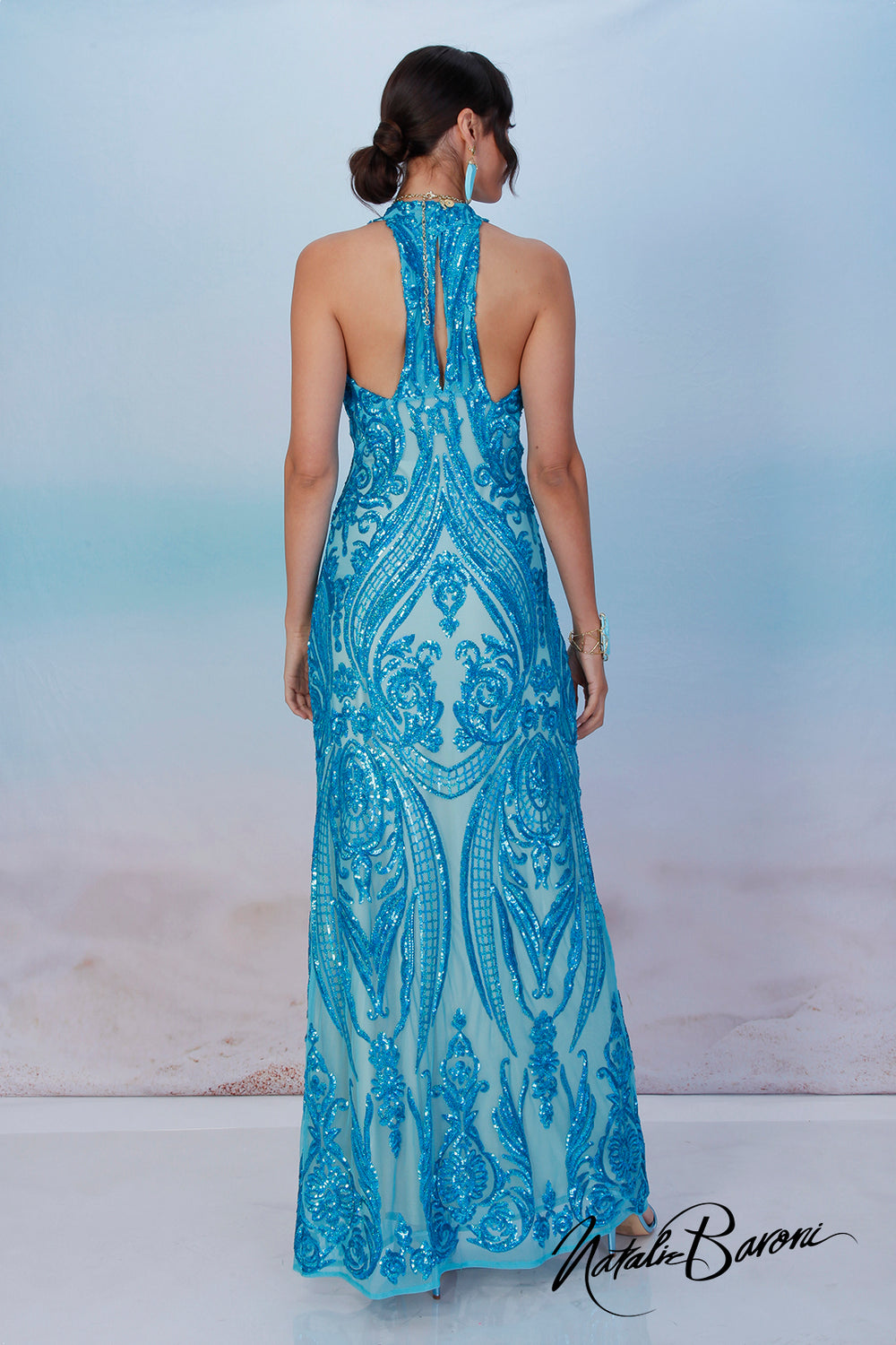 Turquoise Sequin Evening Gown - La Scala Baroni Turquoise Sequin Evening Gown - La Scala Baroni
