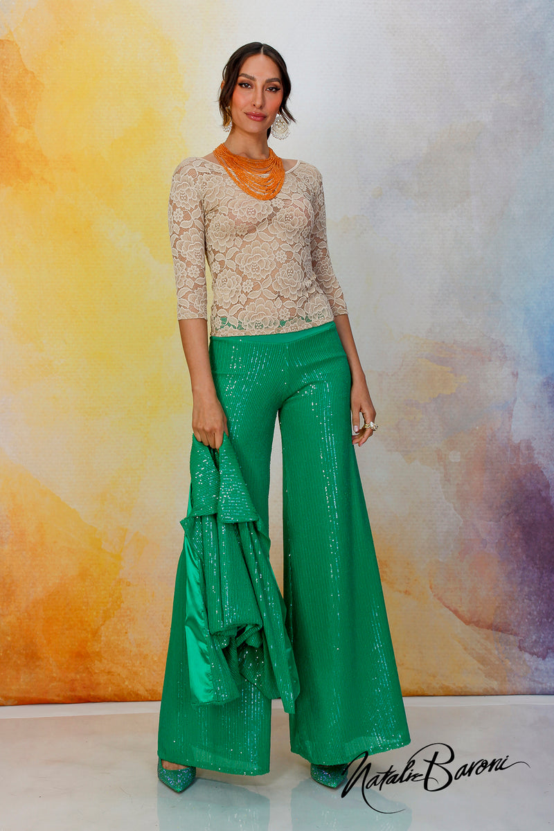 Emerald Green Sequin Crop Jacket - La Scala