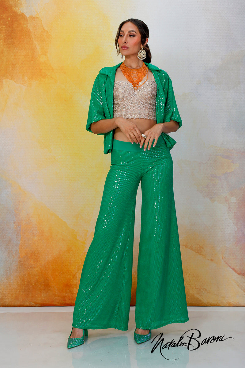 Emerald Green Sequin Crop Jacket - La Scala