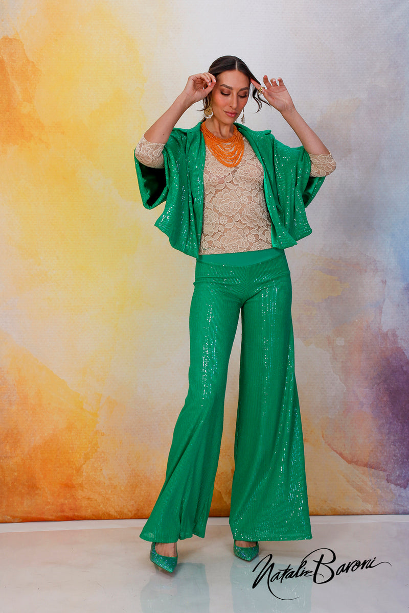 Emerald Green Sequin Crop Jacket - La Scala