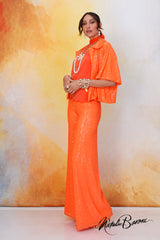 Mandarin Orange Sequin Crop Jacket - La Scala