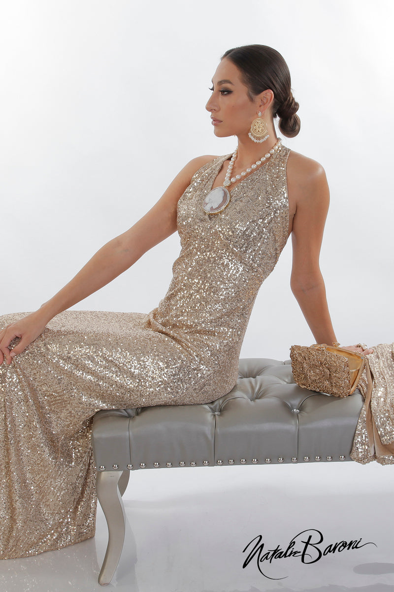 Gold Evening Gown - La Scala Baroni Gold Evening Gown - La Scala Baroni