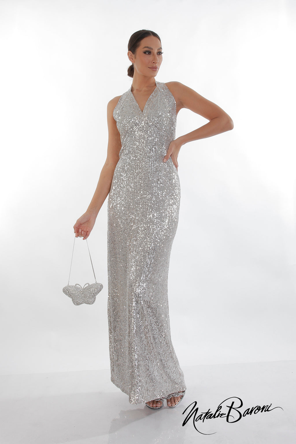 Silver Evening Gown - La Scala Baroni Silver Evening Gown - La Scala Baroni