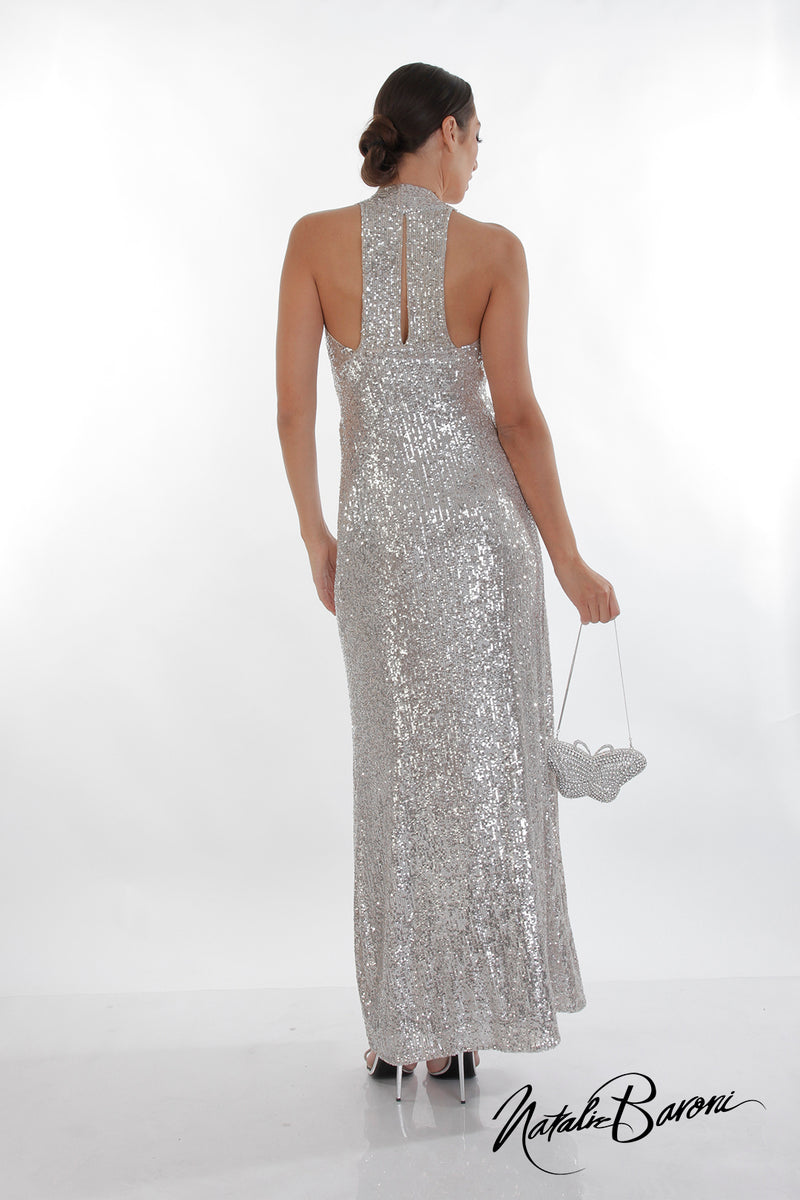 Silver Evening Gown - La Scala Baroni Silver Evening Gown - La Scala Baroni