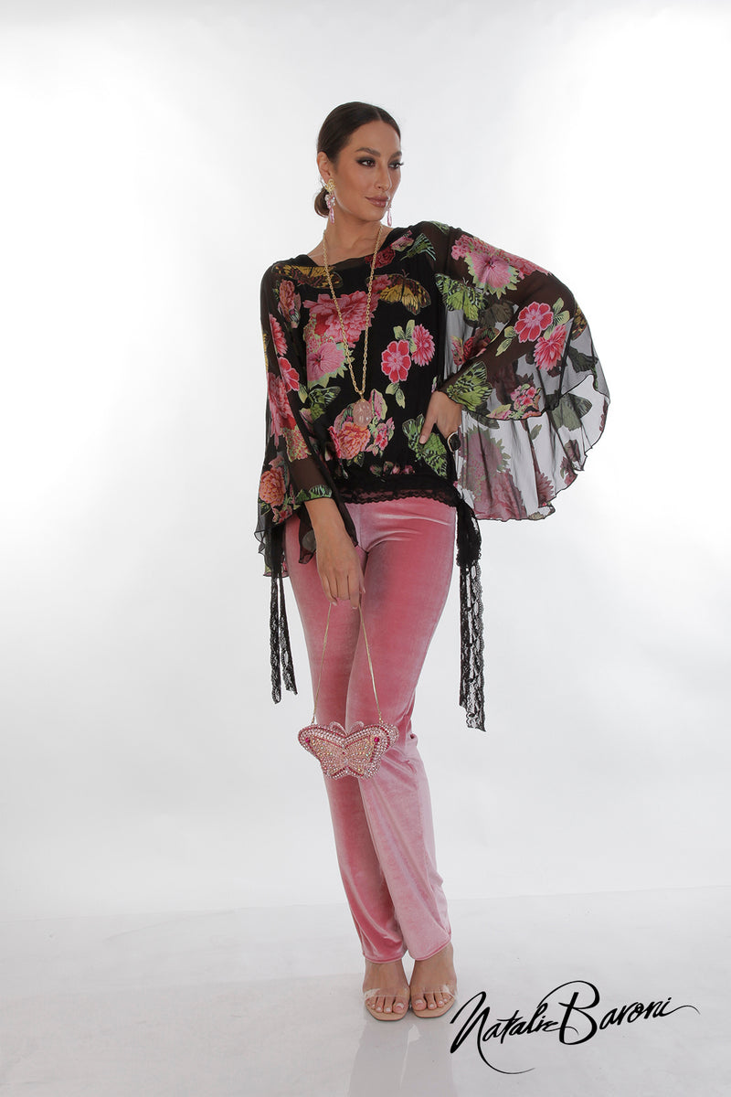 Geisha Silk Top with Lace - Roma