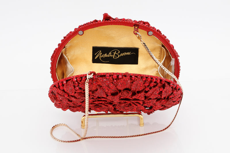 Red Jeweled Scallop Evening Bag