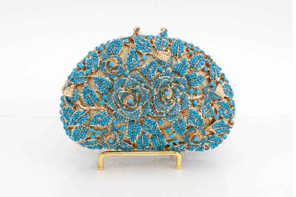 Turquoise Floral Scallop Evening Bag