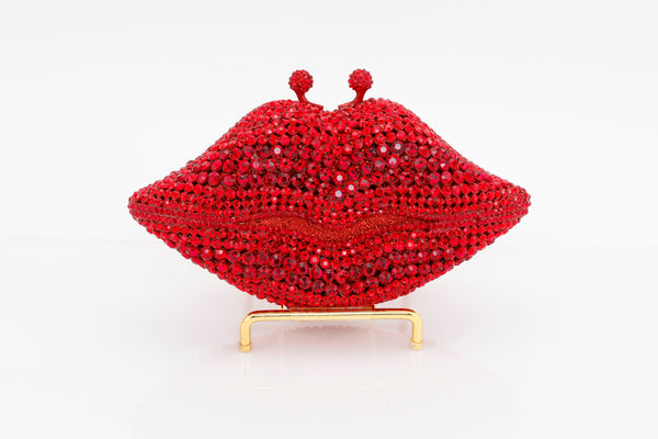 Ruby Jeweled Lips Evening Bag