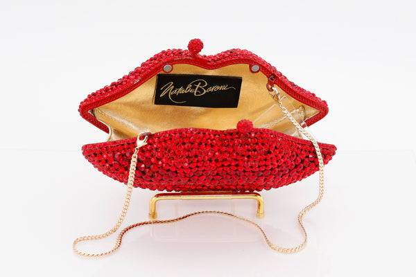 Ruby Jeweled Lips Evening Bag